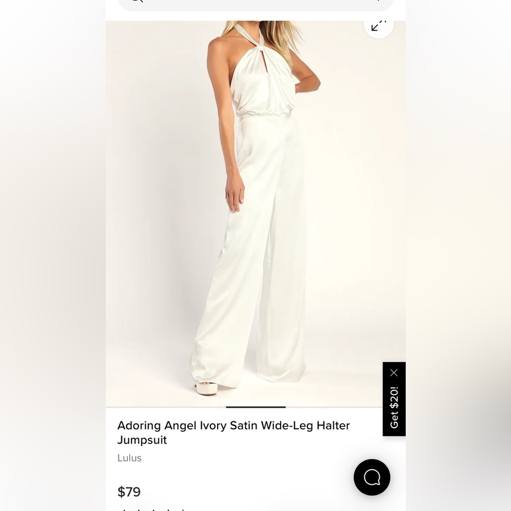 Lulus Adoring Angel Satin Wide Leg Halter Jumpsuit - White - Medium